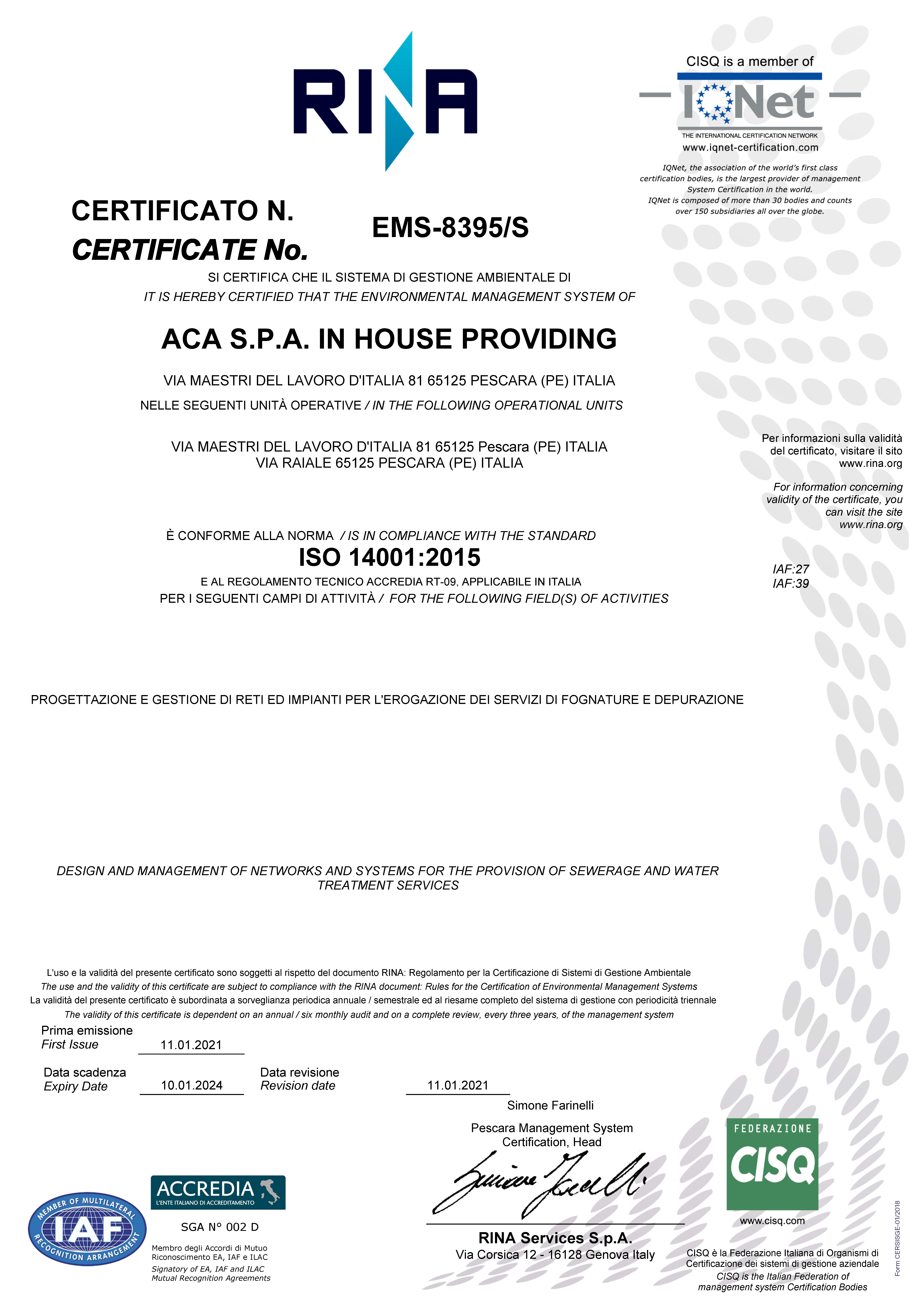 Gestione ambientale – UNI EN ISO 14001:2015